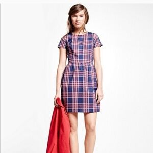Brooks Brothers Red Fleece size 14 Plaid Sheath Dress Classic Red/ Blue